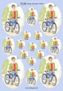 Konfirmanddreng med cykel, 3 størrelser, rund eller oval, HM design, 10 ark